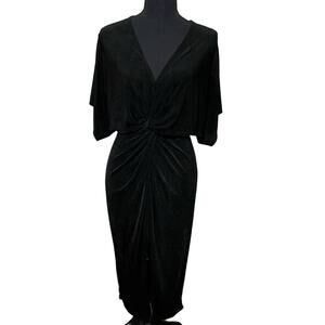 Windsor Twist Of Fate Wrap Midi Dress Short Kimono Sleeve V-Neckline Black XS